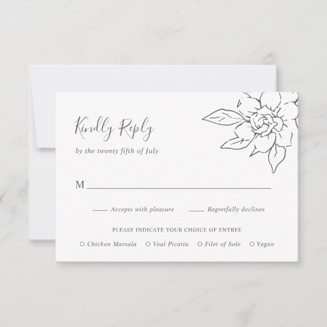 Neutral Line Art Floral Elegant Wedding RSVP Card (Front)