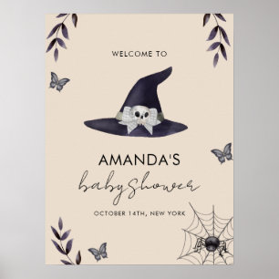 Neutral Little Boo Witch Hat Baby Shower Welcome Poster