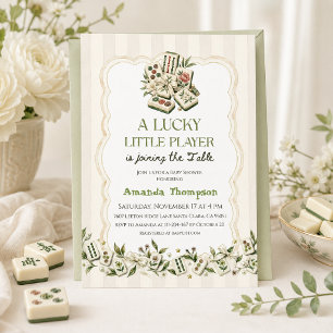 Neutral Lucky Little Player Mahjong Baby Shower Invitation