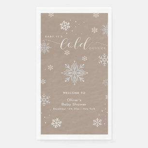 Neutral Magical Snowflake Baby Shower Welcome Napkin