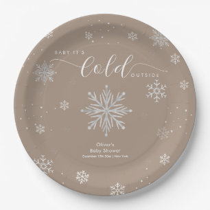 Neutral Magical Winter Snowflake Baby Shower Paper Plate