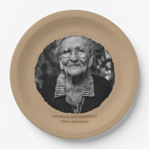 Neutral Milestone 100th Birthday Photo Paper Plate