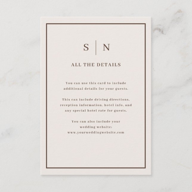 Neutral Minimal Chic Border Wedding Guest Details Enclosure Card (Front)