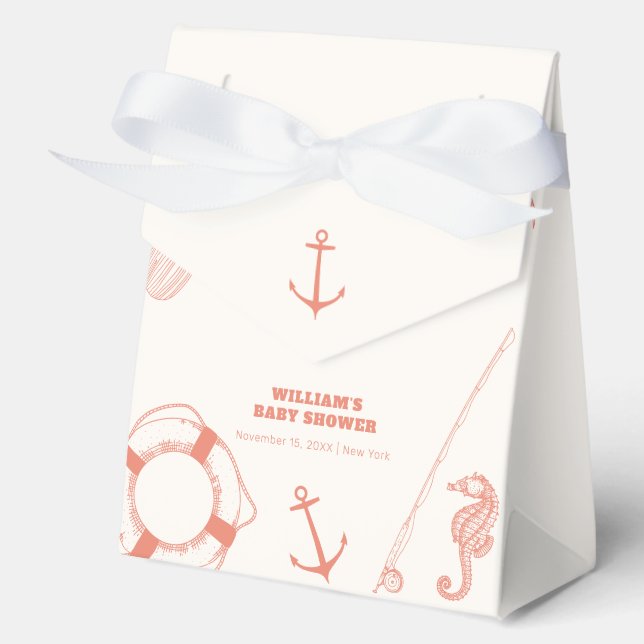 Neutral Minimal Nautical Fishing Boy Baby Shower  Favor Box (Front)