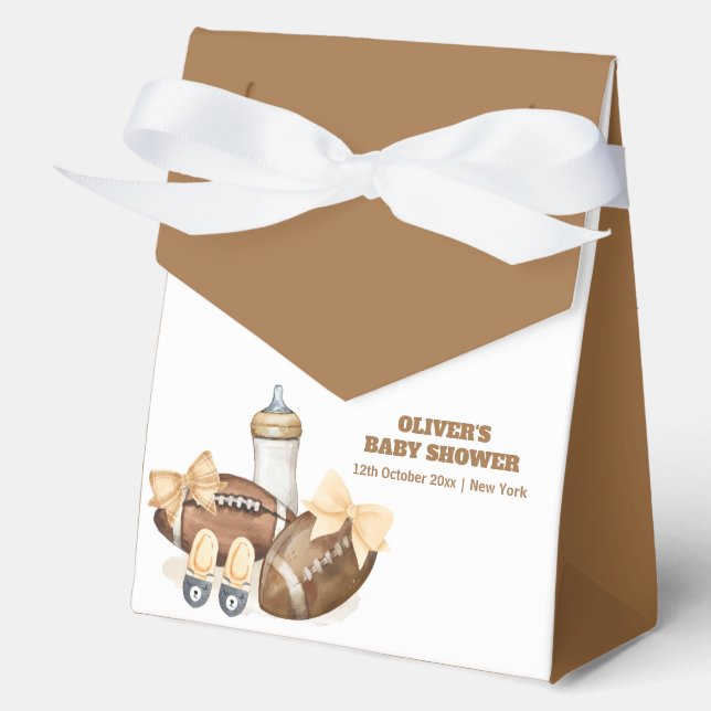Neutral Minimal Touchdown Football Boy Baby Shower Favor Box (Front)