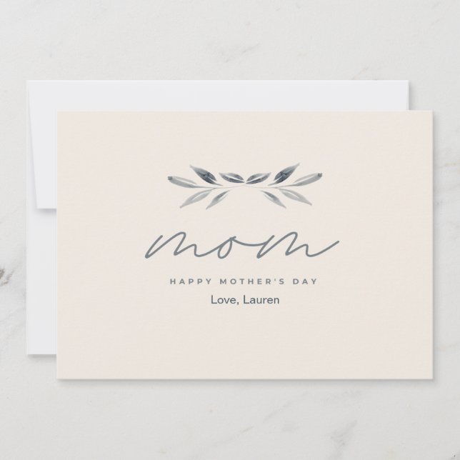 Neutral Minimal Watercolor Leaf Happy Mother’s Day Card (Front)