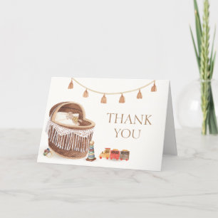 Neutral Minimalist Boho Bassinet Toy Baby Shower Thank You Card