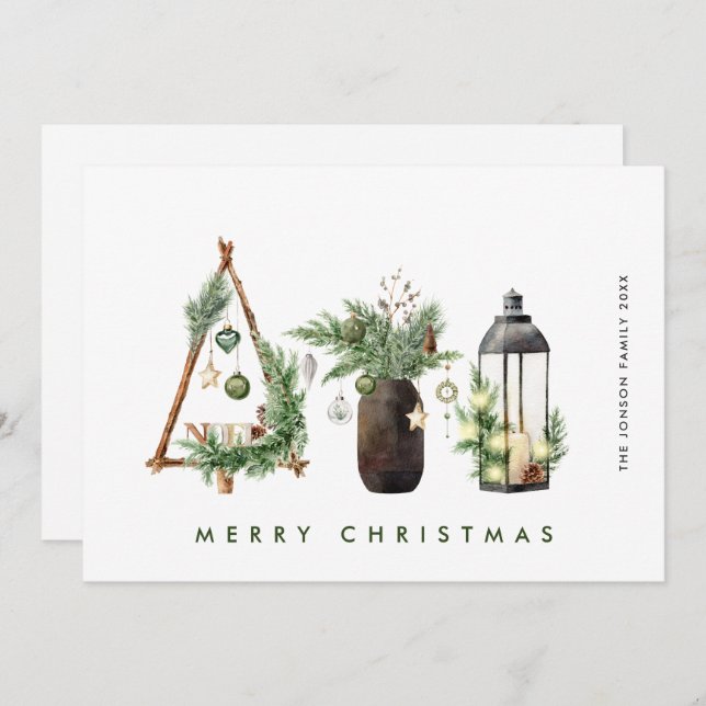 Neutral Minimalist Boho Christmas Composition Holiday Card (Front/Back)