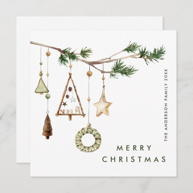 Neutral Minimalist Boho Christmas Composition Holiday Card (Front/Back)