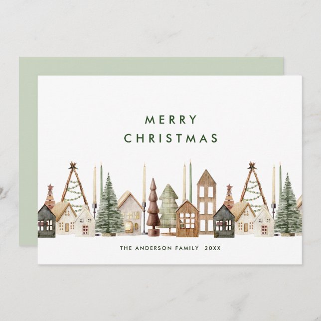 Neutral Minimalist Boho Christmas Composition Holiday Card (Front/Back)