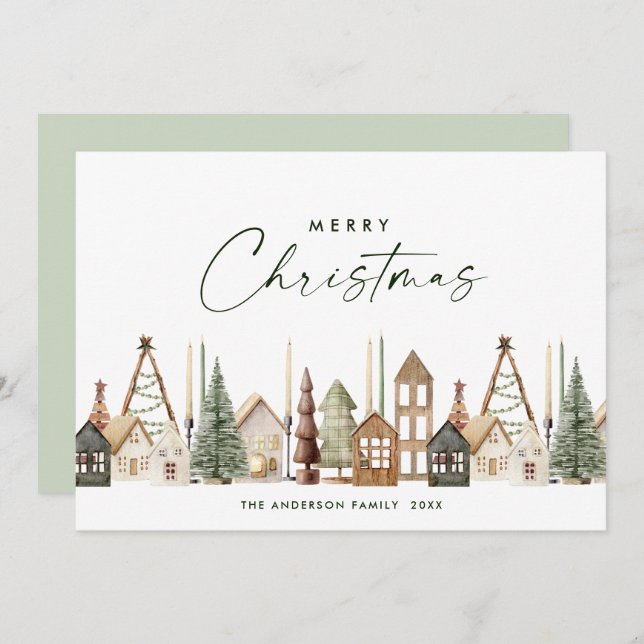 Neutral Minimalist Boho Christmas Composition Holiday Card (Front/Back)