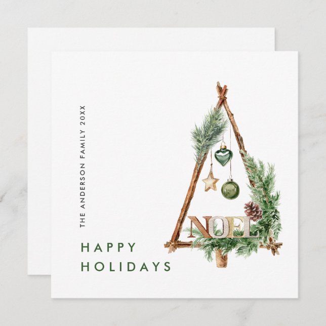 Neutral Minimalist Boho Christmas Composition Holiday Card (Front/Back)