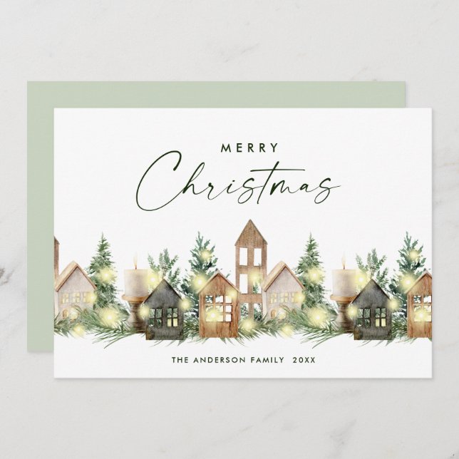 Neutral Minimalist Boho Christmas Composition Holiday Card (Front/Back)