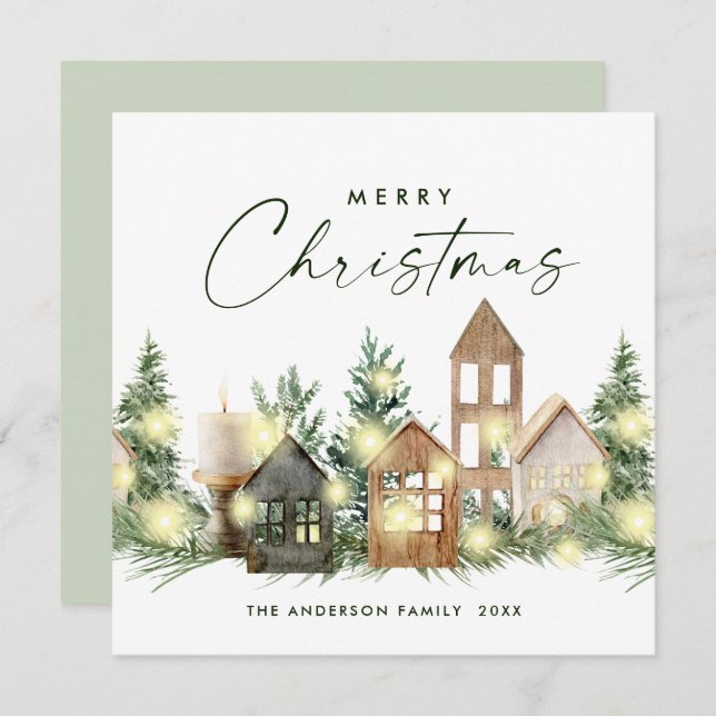Neutral Minimalist Boho Christmas Composition Holiday Card (Front/Back)