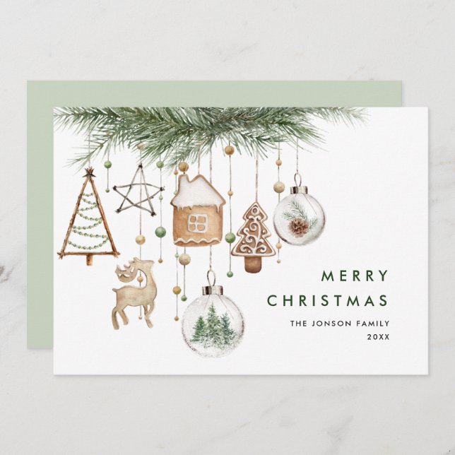 Neutral Minimalist Boho Christmas Composition Holiday Card (Front/Back)