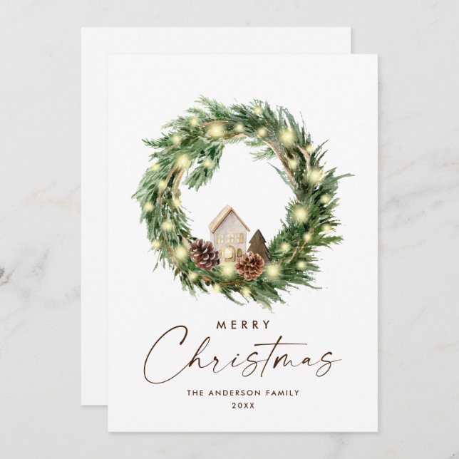 Neutral Minimalist Boho Christmas Composition Holiday Card (Front/Back)