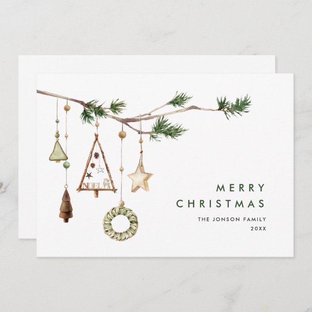 Neutral Minimalist Boho Christmas Composition Holiday Card (Front/Back)