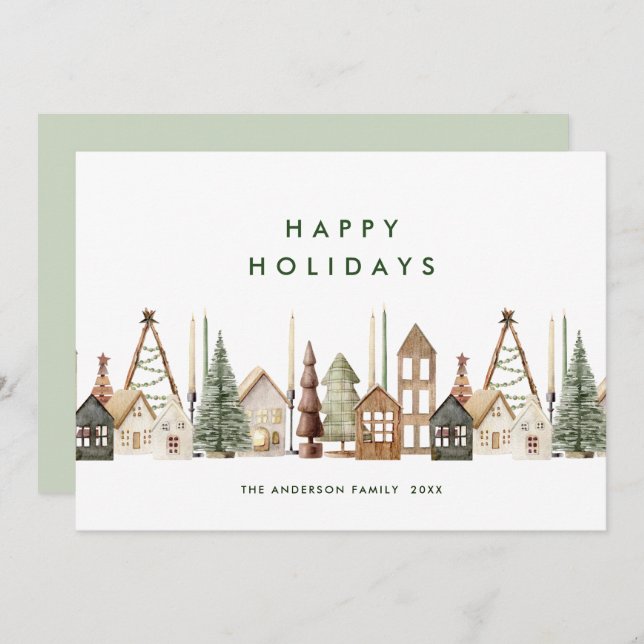 Neutral Minimalist Boho Christmas Composition Holiday Card (Front/Back)
