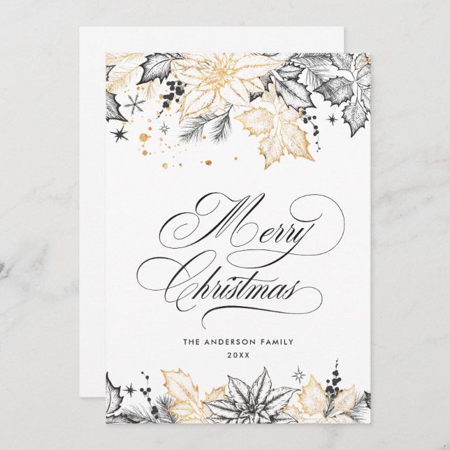 Neutral Minimalist Boho Christmas Composition Holiday Card (Front/Back)