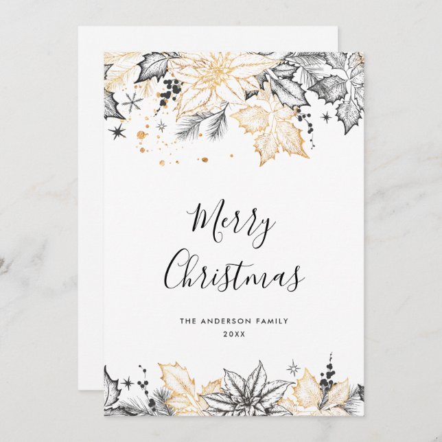 Neutral Minimalist Boho Christmas Composition Holiday Card (Front/Back)