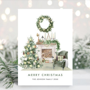 Neutral Minimalist Boho Christmas Composition Holiday Card