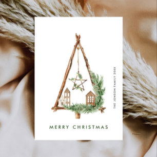 Neutral Minimalist Boho Christmas Composition Holiday Card