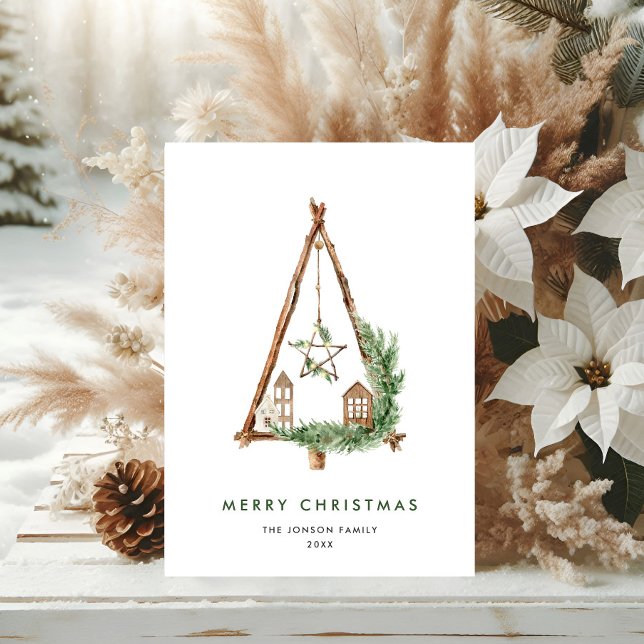 Neutral Minimalist Boho Christmas Composition Holiday Card (Creator Uploaded)