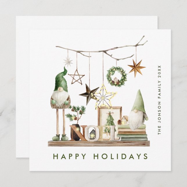 Neutral Minimalist Boho Christmas Composition Holiday Card (Front/Back)