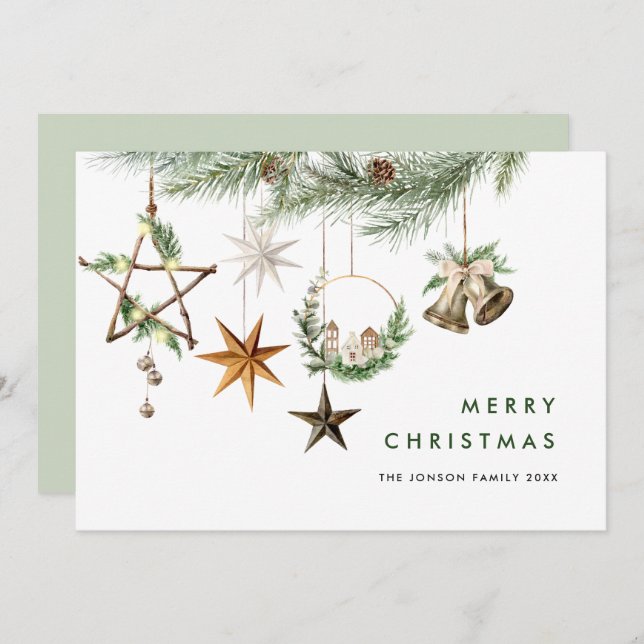 Neutral Minimalist Boho Christmas Composition Holiday Card (Front/Back)