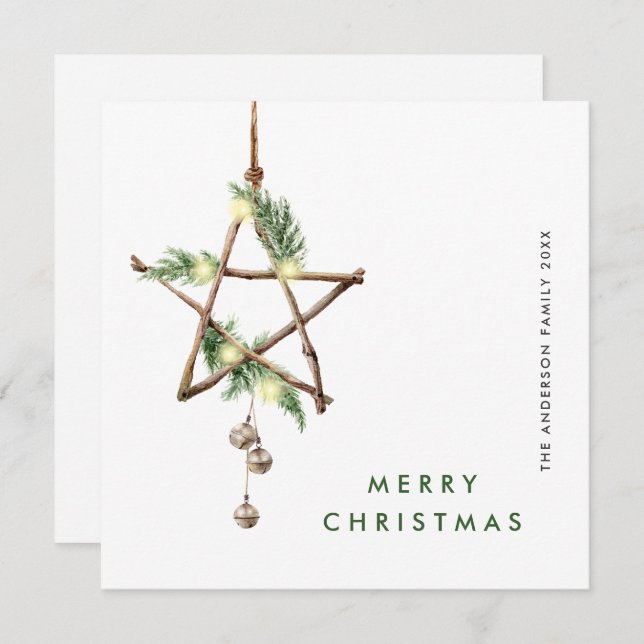 Neutral Minimalist Boho Christmas Composition Holiday Card (Front/Back)
