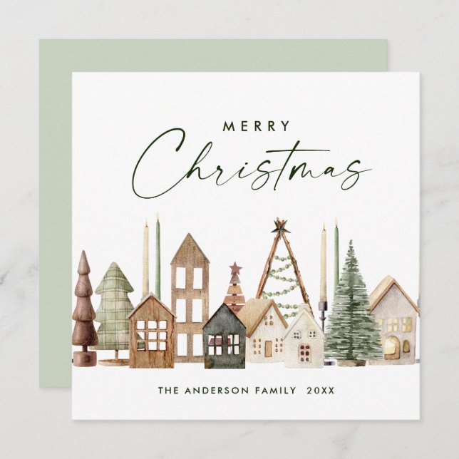 Neutral Minimalist Boho Christmas Composition Holiday Card (Front/Back)