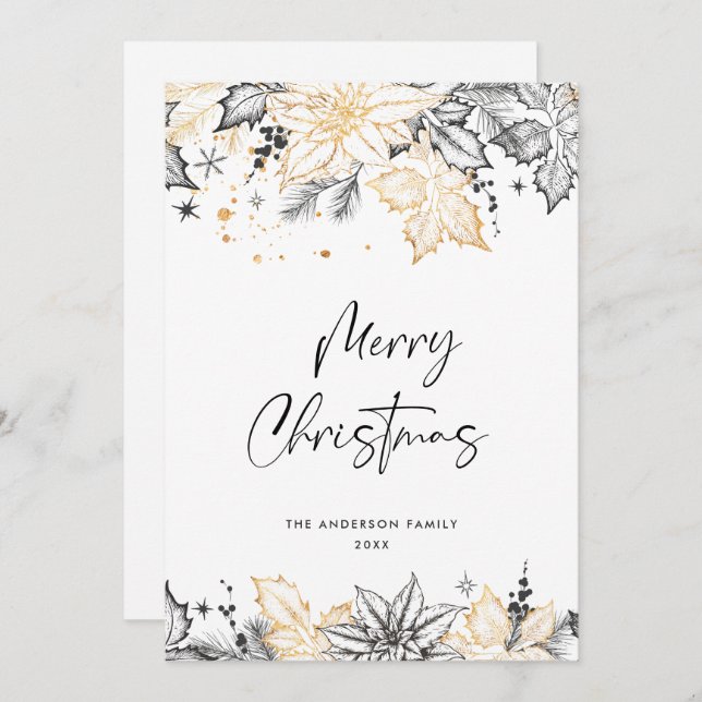 Neutral Minimalist Boho Christmas Composition Holiday Card (Front/Back)