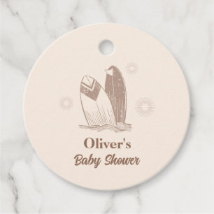 Neutral Minimalist Boho Surfboard Baby Shower Favour Tags