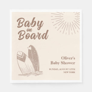 Neutral Minimalist Boho Surfboard Baby Shower Napkin