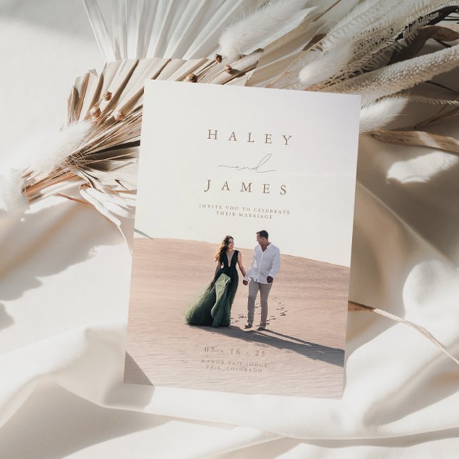Neutral Minimalist Chic Script Photo Wedding Invit Invitation (Creator Uploaded)