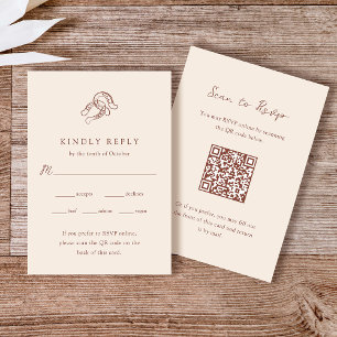 Neutral Minimalist Horseshoe Wedding QR Code RSVP Card