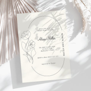 Neutral Minimalist Line Flower Bridal Shower  Invi Invitation