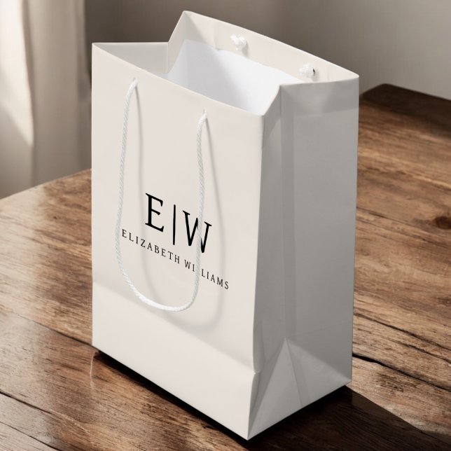 Neutral Minimalist Modern Monogram Elegant Medium Gift Bag (Creator Uploaded)