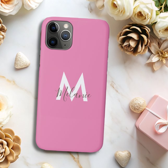 Neutral Minimalist modern pink monogram Case-Mate iPhone Case (Creator Uploaded)
