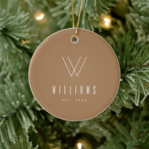 Neutral Minimalist Name Year Ceramic Ornament