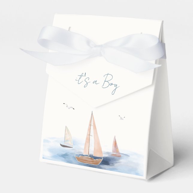 Neutral Minimalist Nautical Sailboat Baby Shower Favor Box (Front Side)