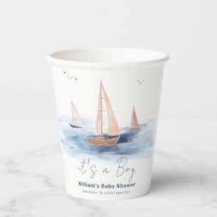 Neutral Minimalist Nautical Sailboat Baby Shower Paper Cups