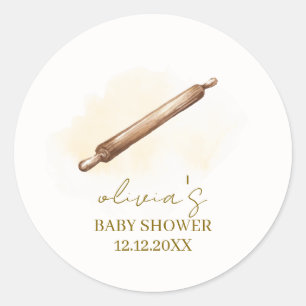 Neutral Minimalist Pastry Chef Baby Shower Classic Round Sticker