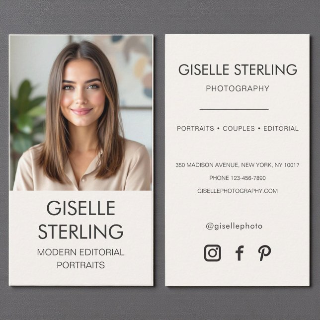 Neutral Minimalist Photographer Photo Social Media Business Card (Creator Uploaded)