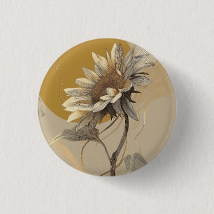 Neutral Minimalist Sunflower Outline 1 Inch Round Button