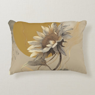 Neutral Minimalist Sunflower Outline Accent Pillow