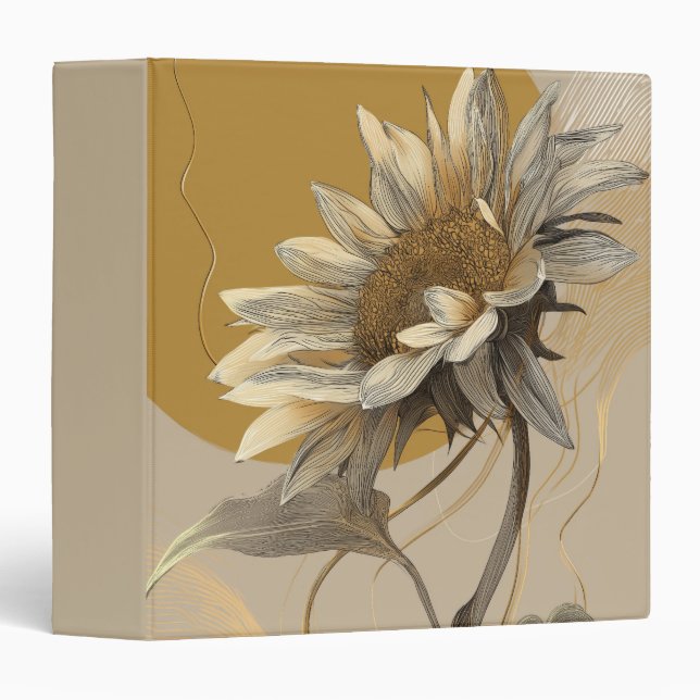 Neutral Minimalist Sunflower Outline Binder (Front/Spine)