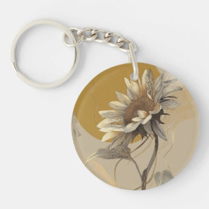 Neutral Minimalist Sunflower Outline Keychain