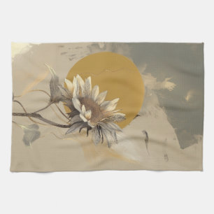Neutral Minimalist Sunflower Outline Kitchen Towel