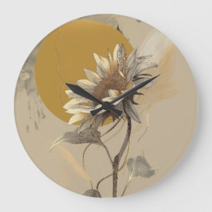 Neutral Minimalist Sunflower Outline Large Clock